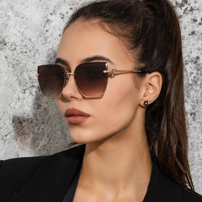 Retro Cat Eye Sonnenbrille Damen Markendesigner Mode Randlose Gradienten Sonnenbrille Schattierungen Schneiden Linse Damen Rahmenlose Brille