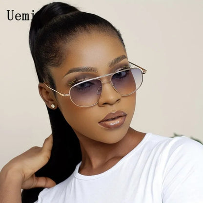 New Fashion Oval Sunglasses For Women Men Luxury Retro Double Bridge Metal Frame Sun Glasses Female Shades UV400 Eyeglasses