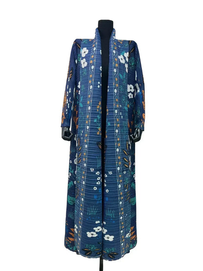 YUDX Miyake Pleated Vintage Printed Turn-down Collar Long Sleeve Mix Women Coat Woman Winter 2024 New Dubai Style Plus Size Coat