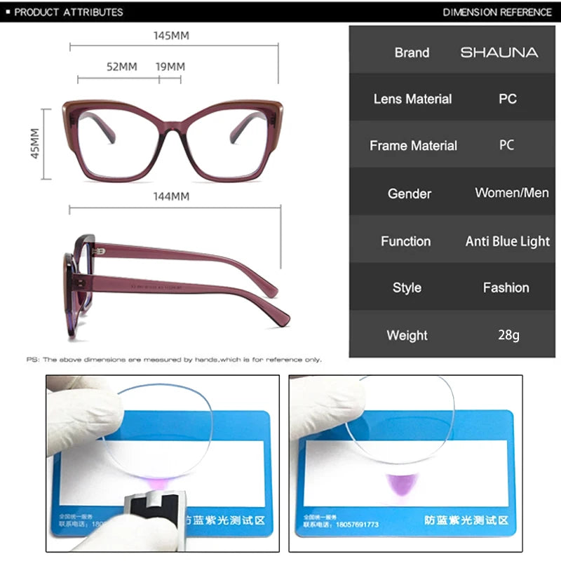 SHAUNA Retro Colorful Leopard Cat Eye Women TR90 Glasses Frame Clear Anti Blue Light Men Optical Eyewear