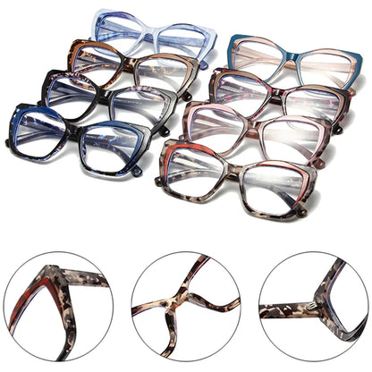 SHAUNA Retro Cat Eye Women TR90 Glasses Frame Clear Anti-Blue Light Optical Eyewear Men Colorful Leopard Frame