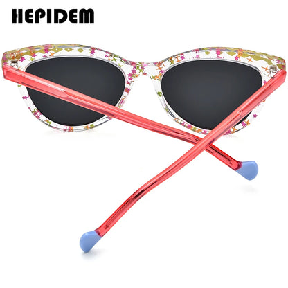 HEPIDEM Acetat Polarisierte Sonnenbrille Frauen 2024 Neue Bunte Retro Trendy Design Cat Eye Sonnenbrille UV400 Männer Shades H9362T