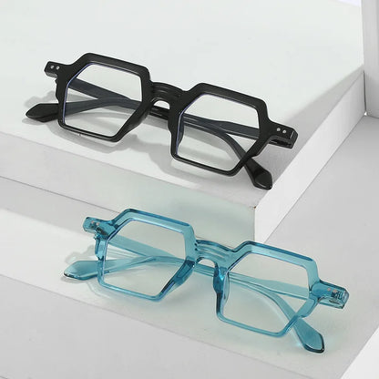 SHAUNA Anti-Blue Light Retro Rivets Hexagon Glasses Frames Optical Eyeglasses