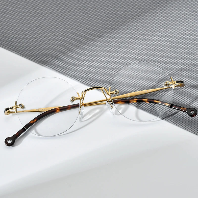 FONEX Pure Titanium Glasses Men 2022 New Rimless Retro Round Eyeglasses Frames Women Eyewear F9141