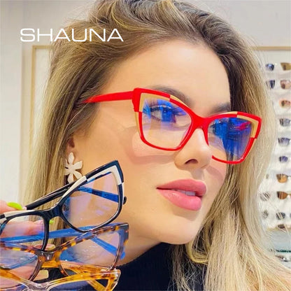 SHAUNA Retro Cat Eye Women Double Color Glasses Frame Fashion Men Optical Clear Anti-Blue Light Eyewear Trending Leopard Frame