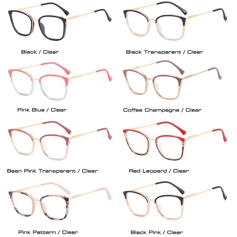 SHAUNA Fashion Square Women TR90 Metal Glasses Frames Retro Double Color Men Clear Anti Blue Light Eyewear Optical Frame