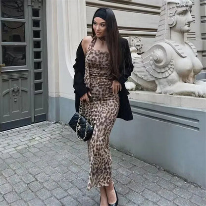 ONKOGENE 2024 Frau Off-Shoulder Tüll Crop Top Frauen Geraffte Leopard Print Sexy Tube Tops Sommer Ärmelloses Backless Bandeau Top