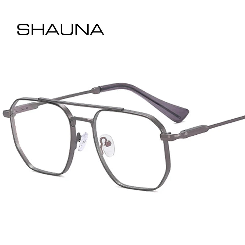 SHAUNA New Anti Blue Light Men Business Eyewear Retro Double Bridges Square Metal Optical Glasses Frame