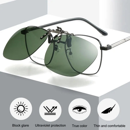 Metal Clip Clip-On Polarized Sunglasses UV400 Rimless Polygonal Shades Convenient Flip-up Sun Glasses for Prescription Glasses