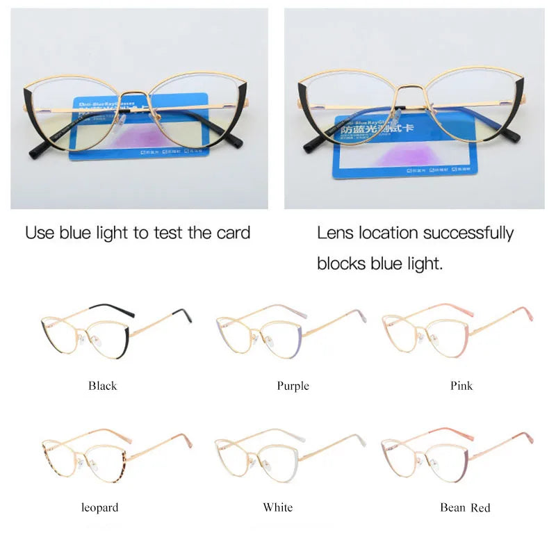 SHAUNA Spring Hinge Fashion Metal Half Frame Women Cat Eye Optical Frames Anti Blue Light Computer Glasses