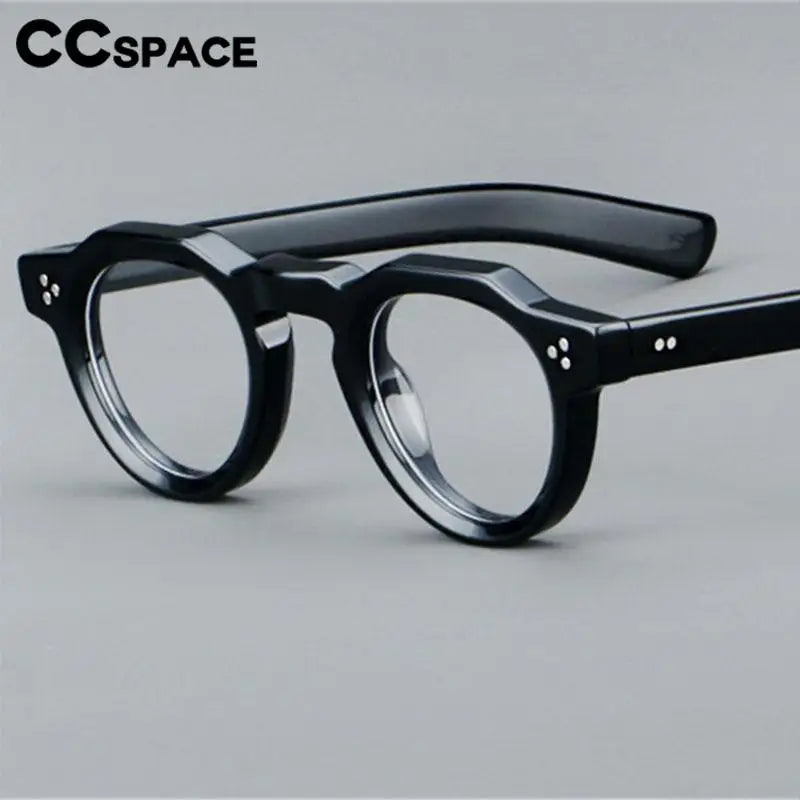 57171 Vintage Round Acetate Spectacles Frame Women Fashion Rivet Optical Transparent Eyeglass Men Trend Prescription Glasses