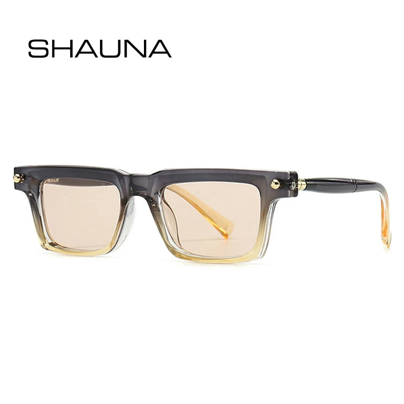 SHAUNA Ins Popular Fashion Rectangle Women Gradient Sunglasses Shades UV400 Retro Rivets Men Trending Sun Glasses