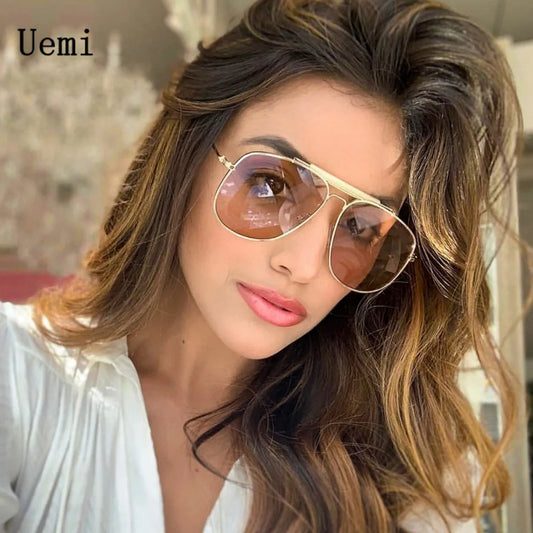 New Fashion Oversized Pilot Luxury Women Men Sunglasses Metal Square Brand Quality Sun Glasses Shades Shades UV400 Eyeglasses