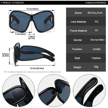 SHAUNA Nouvelles lunettes de soleil carrées surdimensionnées pour femmes et hommes, lunettes de soleil de luxe à la mode, une pièce, pour sports de plein air, conduite, UV400, rétro, rivets