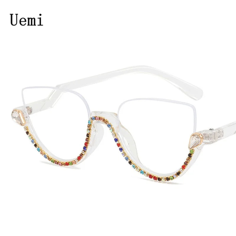 New Retro Anti Blue Light Cat Eye Glasses For Women With Diamond Fashion General Optics Clear Lens Reading Female Trending Eyegl