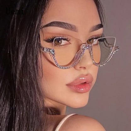 New Retro Anti Blue Light Cat Eye Glasses For Women With Diamond Fashion General Optics Clear Lens Reading Female Trending Eyegl