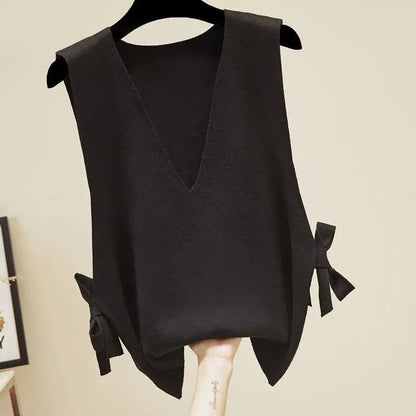 Spring and Autumn New Women's Knitwear Vest Korean Edition Sweater Tank Top Wearing Loose and Elegant Women's Top