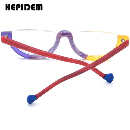 HEPIDEM Acetat Brille Herren Retro Halbrunde Brille 2024 Neu Damen Halbrandlose Brille H9361