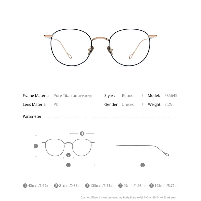 FONEX Lunettes en titane pour femmes, monture ronde vintage, monture de lunettes pour hommes, nouvelle collection 2021, Titan Eyewear F85645