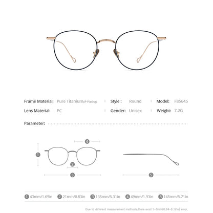 FONEX Lunettes en titane pour femmes, monture ronde vintage, monture de lunettes pour hommes, nouvelle collection 2021, Titan Eyewear F85645