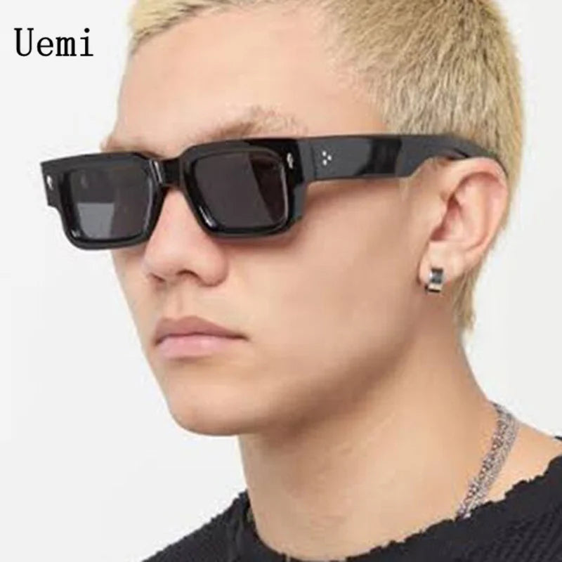 Uemi Neue Retro Braune Quadratische Sonnenbrille Für Männer Frauen Mode Nieten Design Dicker Rahmen Sonnenbrillen Shades UV400 Brillen