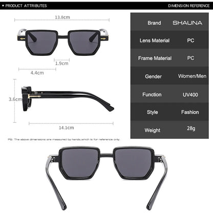 SHAUNA Retro Polygon Quadratische Damen Sonnenbrille Farbverlauf UV400 Brillen Modische Nieten Punk Sonnenbrille für Herren