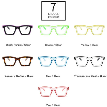 SHAUNA Ins Popular Fashion Square Candy Color Glasses Frame Women Optical Clear Anti-Blue Light Eyewear Men Rivets Frame