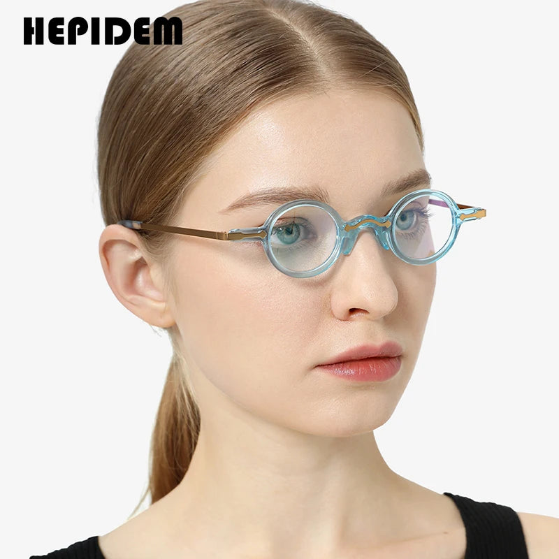 HEPIDEM Multicolor Acetate Glasses Men Retro Small Round Eyeglasses Women Frame Spectacles Eyewear 9215