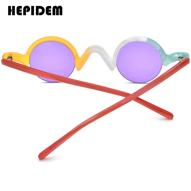 HEPIDEM Matte Acetate Sunglasses Women 2024 New Men Retro Semi Rimless Small Round Sun Glasses Nylon Shades Sunglasses H9281T