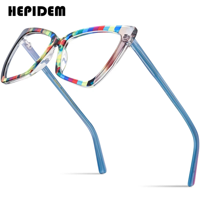 HEPIDEM Multicolor Acetate Glasses Women Fashion Cat Eye Eyeglasses 2023 New Men Spectacles Eyewear H9335