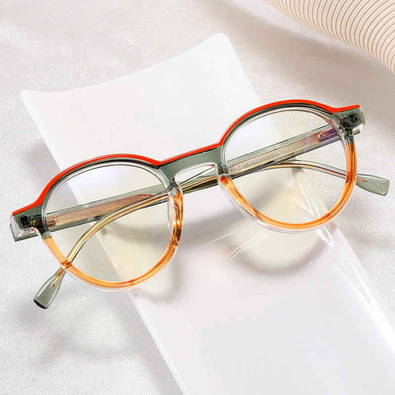 SHAUNA Retro Oval Women Double Color Glasses Frames Optical Men Clear Anti Blue Light TR90 Frame