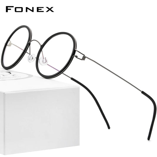 FONEX Titanium Alloy Glasses Men Round Women Eyeglass Frames Korean Screwless Eyewear 98636