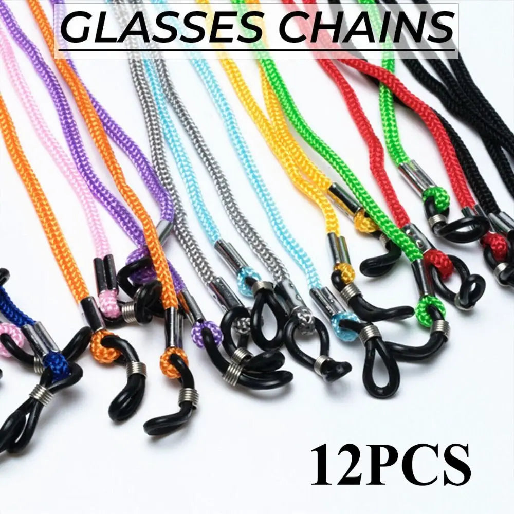 Lot de 12 chaînes de lunettes colorées en nylon antidérapant, cordon de lunettes anti-perte