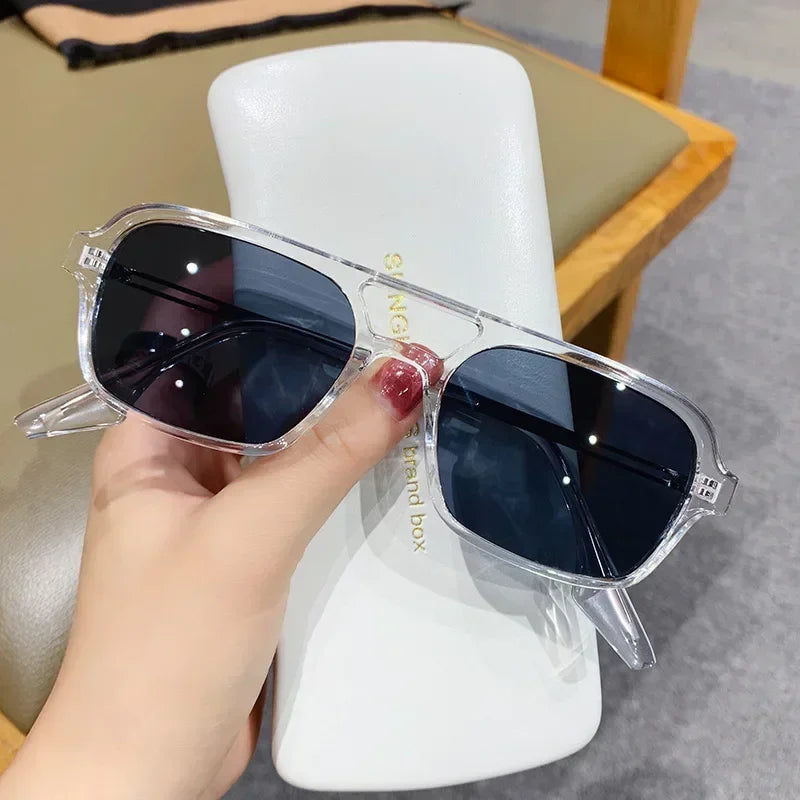 Fashion Vintage Square Sunglasses Woman Brand Retro Small Frame Sun Glasses Female Double Bridges Design Oculos De Sol Feminino