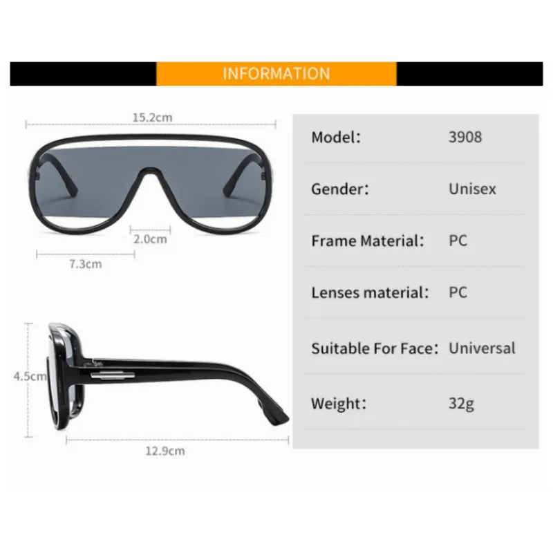 Lunettes de soleil rétro une pièce pour femmes et hommes, surdimensionnées, marque de luxe, nuances dégradées, UV400