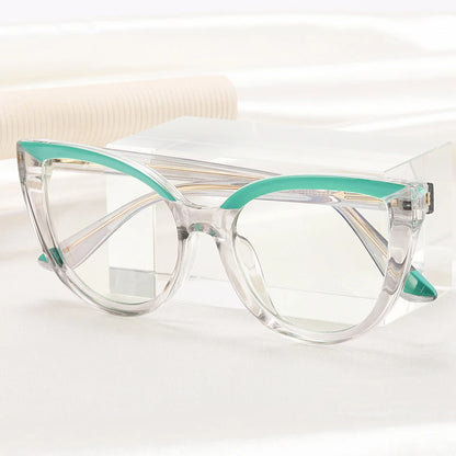 SHAUNA Fashion Cat Eye Spring Hinge Women Double Color Glasses Frame Retro Anti-blue Light Eyewear Men Optical Blue Green Frame