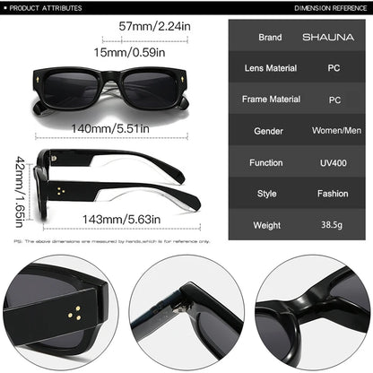 SHAUNA New Square Candy Color Women Sunglasses Retro Rivets Punk Men Sun Glasses