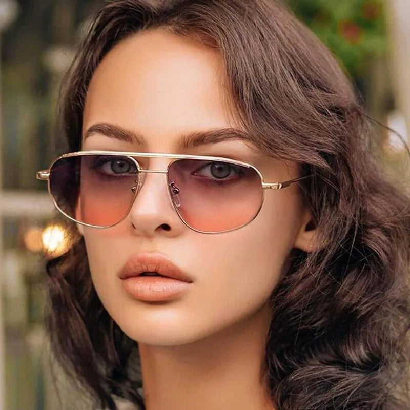 New Fashion Oval Sunglasses For Women Men Luxury Retro Double Bridge Metal Frame Sun Glasses Female Shades UV400 Eyeglasses