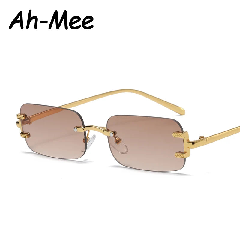 New Rimless Rectangle Vintage Metal Frames Sunglasses Women Fashion Frameless Tinted Sun Glasses Shades For Female