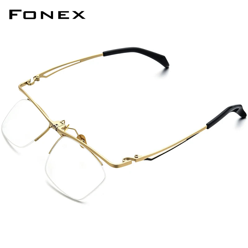 FONEX 180° Flip Titanbrille Herren 2022 Neu Halbrandlose quadratische Brillenfassung Halbbrille F8044