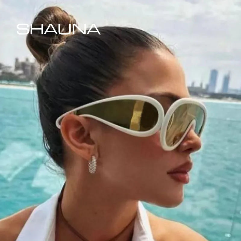 SHAUNA Oversized Women Goggle Sunglasses Trending Men One-Piece Mirror Shades UV400