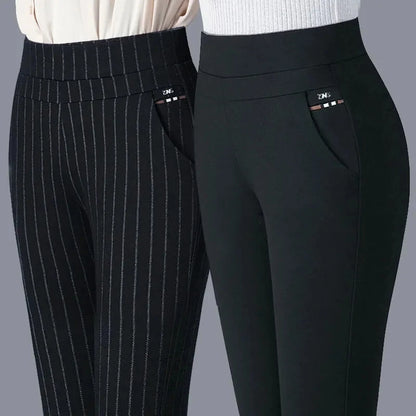 Women's Trousers Stripes Black OL Formal Clothes For Woman Pant Autumn Winter Slim Femal Clothing Ankle-Length Elastic Basics