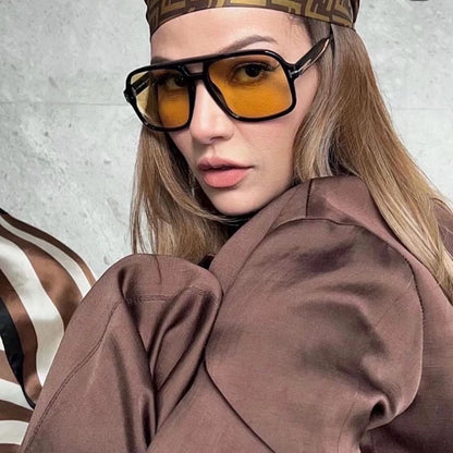 Fashion Square Pilot Sunglasses Women Oversized Double Bridge Big Sun Glasses Unisex Shades Eyewear UV400