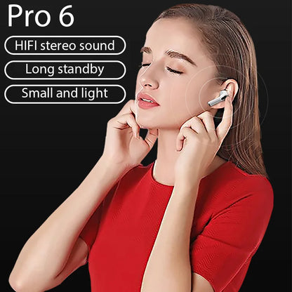 Pro 6 TWS Wireless Bluetooth Earphones with Mic Wireless Headphones Stereo Sport Headset Gamer For iPhone Xiaomi Pro6 Earbuds