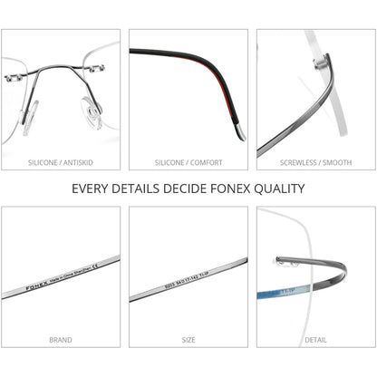 FONEX Rimless Titanium Eyeglasses Men 2021 New Frameless Glasses Frame Women Eyewear 9203