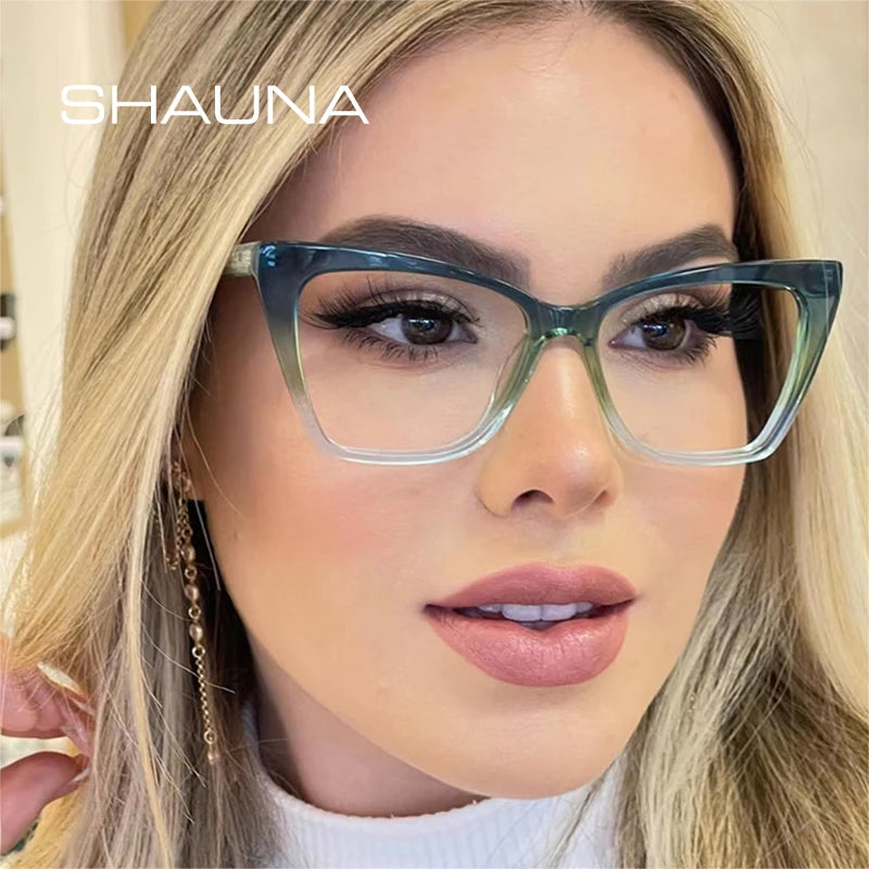 SHAUNA TR90 Cat Eye Women Glasses Frame Fashion Clear Anti-blue Light Eyewear Retro Spring Hinge Men Optical Frame