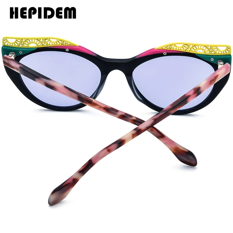 HEPIDEM Acetat Polarisierte Sonnenbrille Männer 2024 Neue Frauen Retro Bunte Trendy Fashion Cat Eye Sonnenbrille UV400 Shades H9365T