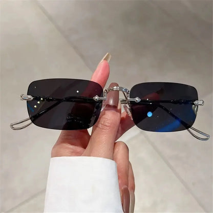 Rimless Rectangle Sunglasses Men Women 2024 Fashion New in Vintage Shades Eyewear Brand Design Ocean Lenses Sun Glasses