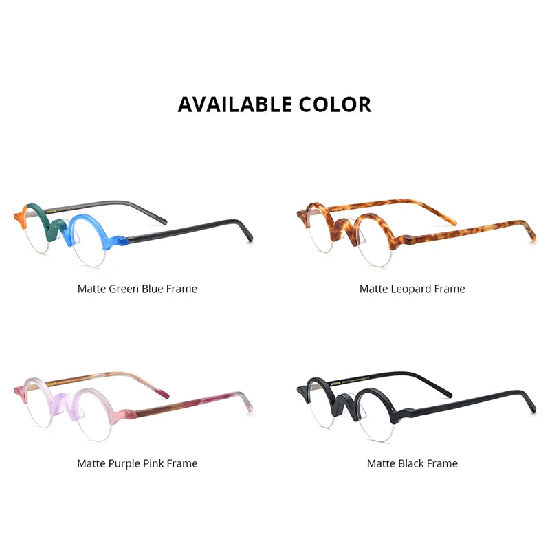 HEPIDEM Matte Acetate Eyeglasses Frame Women 2023 Fashion Round Glasses Half Rim Spectacles Eyewear H9281