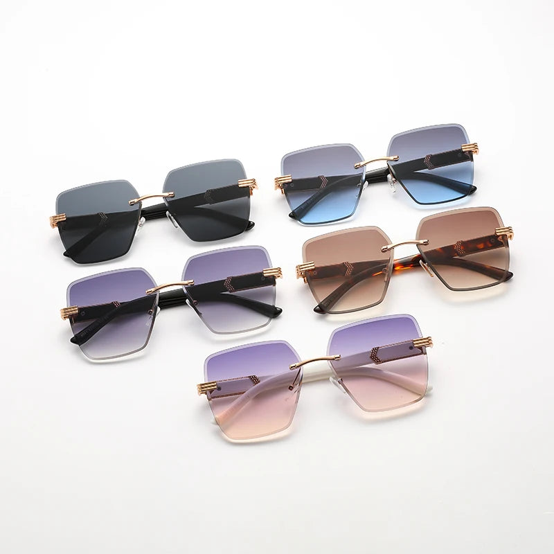 New Frameless Trimmed Sun Glasses 2024 Fashion Trend Personality Large Frame Instagram Style Sunglasses De Sol Feminino